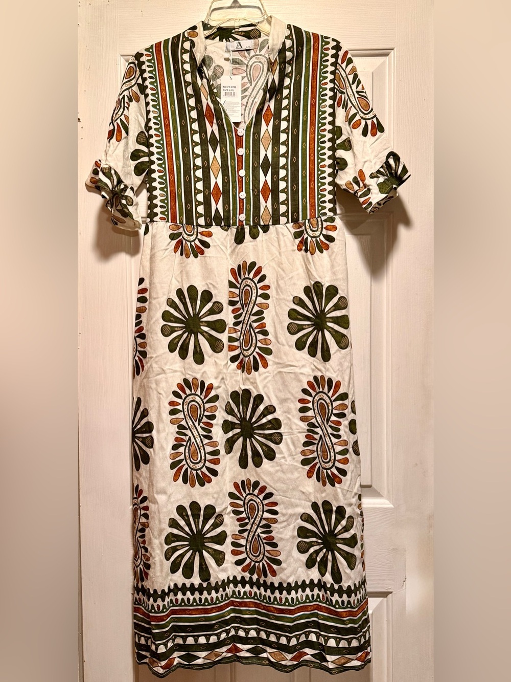 Boho Maxi Dress in Olive & Rust Floral Print